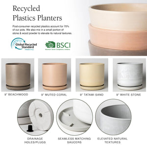 Kanso Designs - 9” Signature Stone Planter & Saucer | Earth Tones