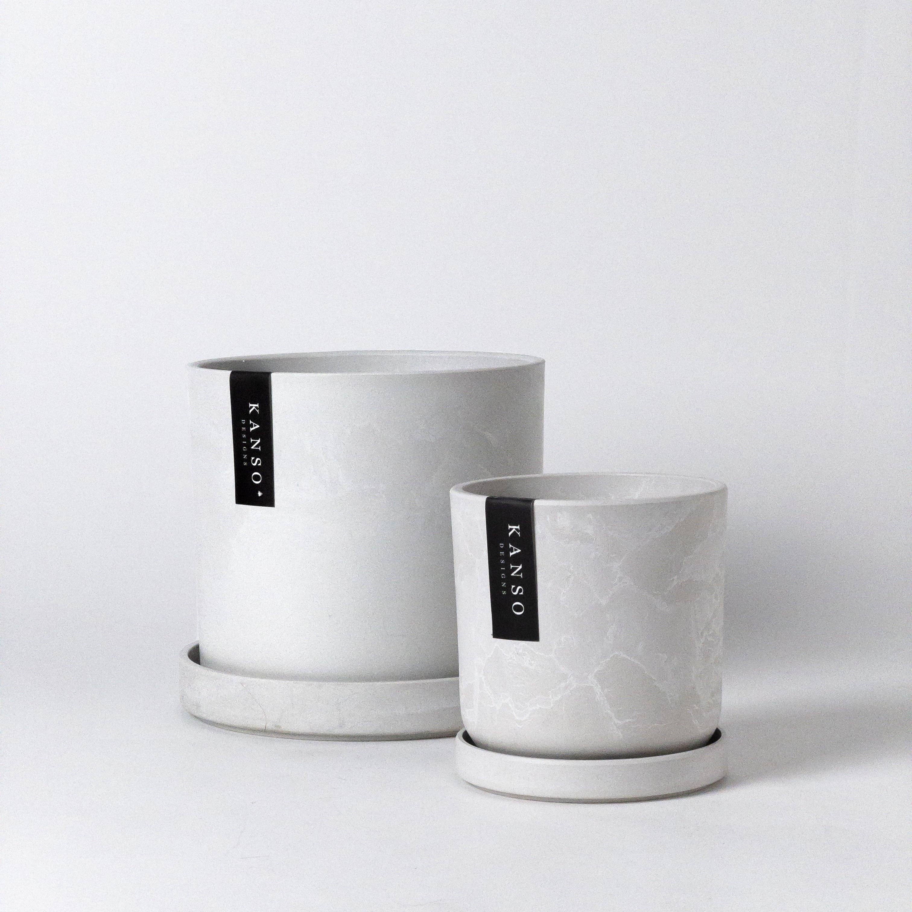 Kanso Designs - 7" & 4" Signature Planters & Saucer | White Stone